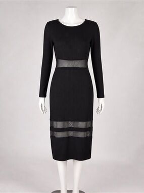 Derek Heart Black Long-Sleeve Mesh-Panel Midi Dress Sz M